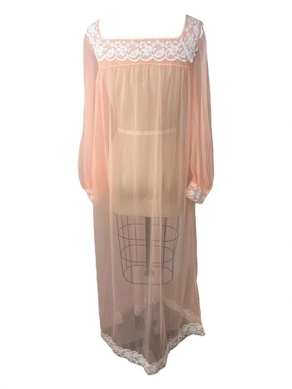Vintage Peach Long Sleeve Nightgown with Bows